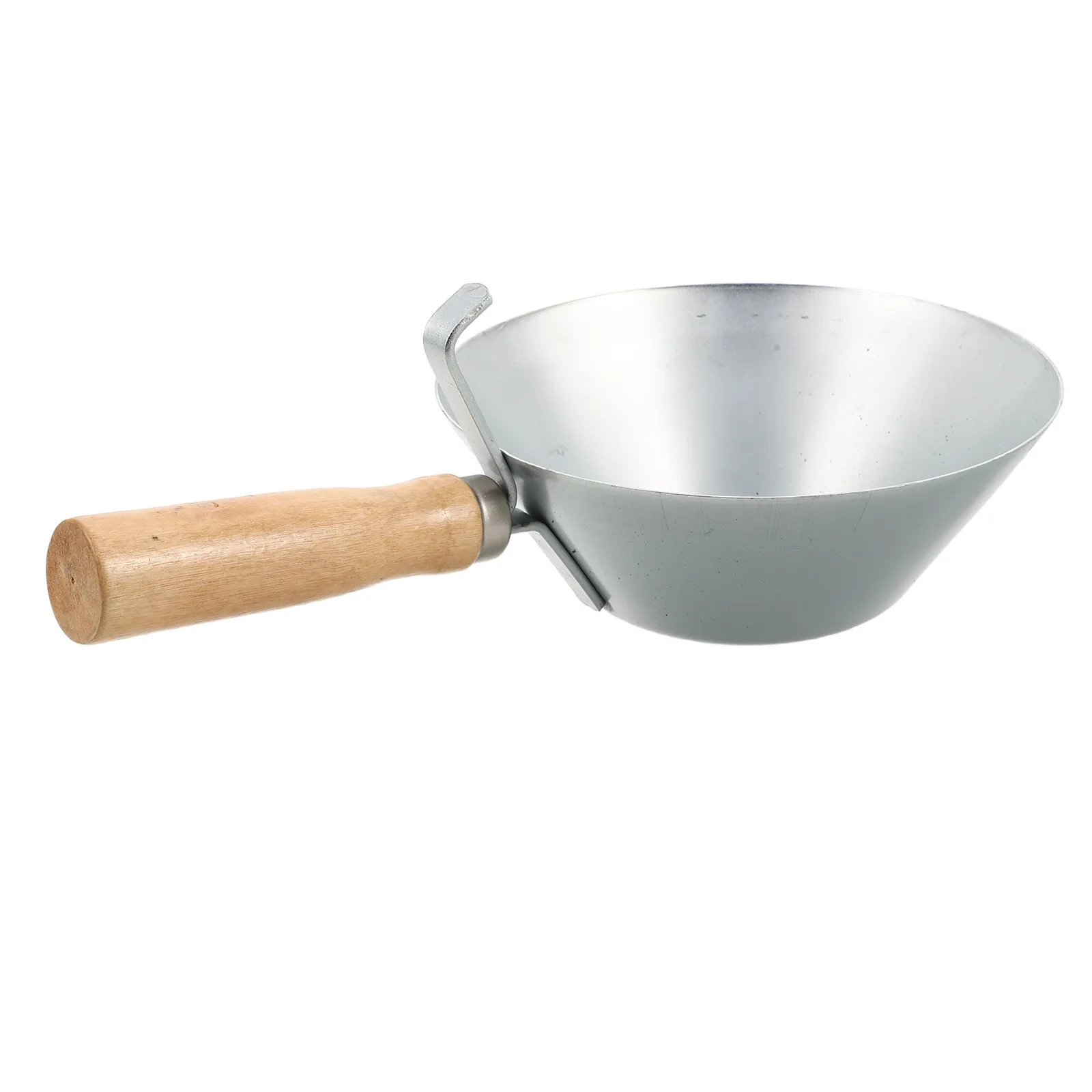 7.1 Stainless Steel Cement Scoop Round Mud Pan Bucket Wooden Handle Construction Masonry Tool Mortar Stucco Plaster Mixing Scoop