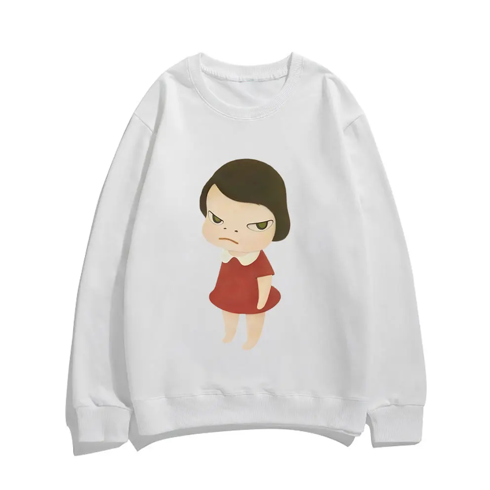 Yoshitomo Nara Red Dress Girl Graphic Print Sweatshirt Men Women Cartoon Casual Pullover Male Cute Funny Oversized Sweatshirts