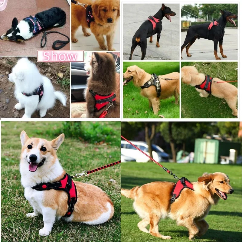 Dog Harness Vest Adjustable Pet Chest Strap Reflective Outdoor Training Dog Collars Harness Lead for Small Medium Large Dogs - view 6