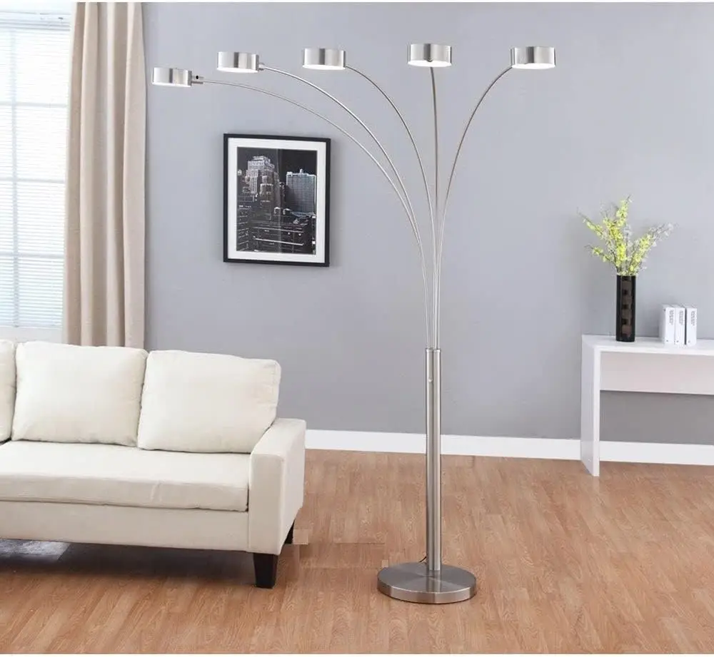 

LED 5-Arched Satin Nickel Floor Lamp with Dimmer 88"