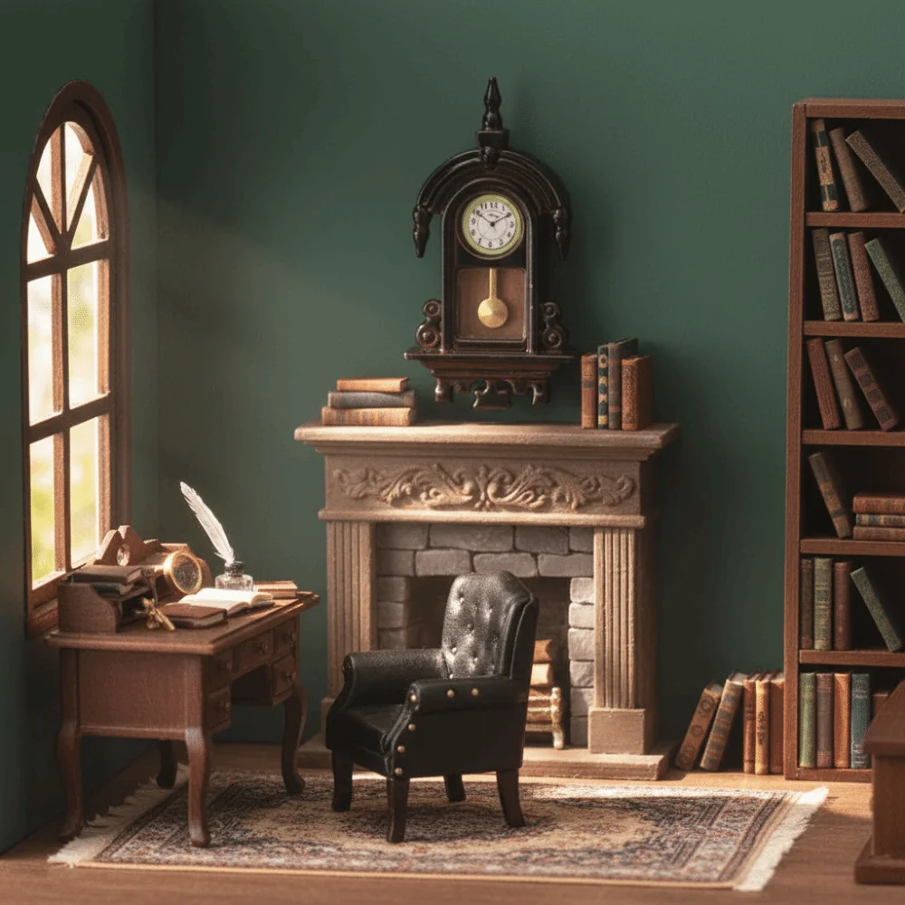 

Alloy Material Dollhouse Wall Clock Wooden Design Movable Pendulum Vintage Clock 1:12 Scale Simulated Furniture Model