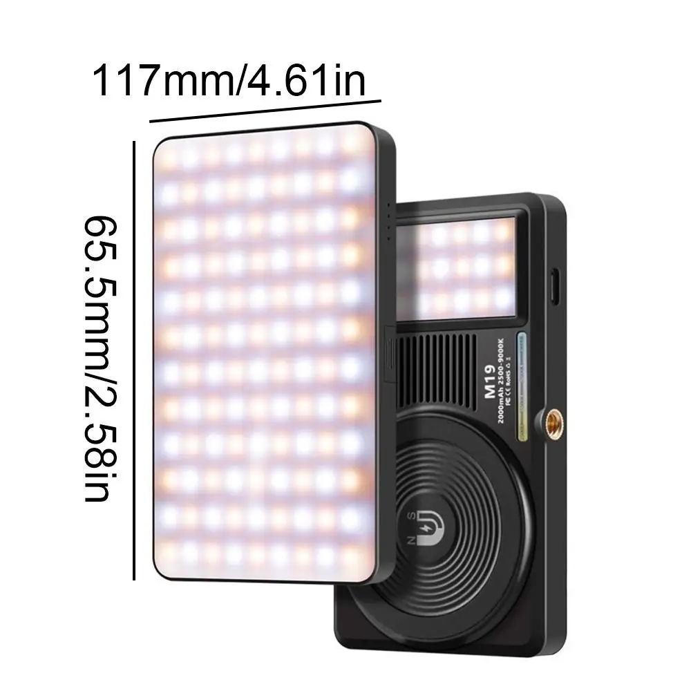 자석 부착 LED RGB 비디오 조명 (1/4 핫슈 마운트, 디밍 가능, 셀카 조명, 조절 가능, 충전식 보조광)