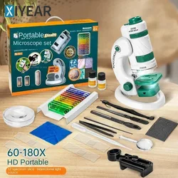 Children's Microscope Science Education Experiment Gift Set 60-120x Home School Mini Handheld Children's Toy Microscope