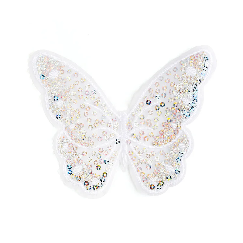 FZdiy Butterfly Sequined Iron on Patches for Clothing Sewing Embroidery Translucent Parches Para Ropa Costura White Appliques