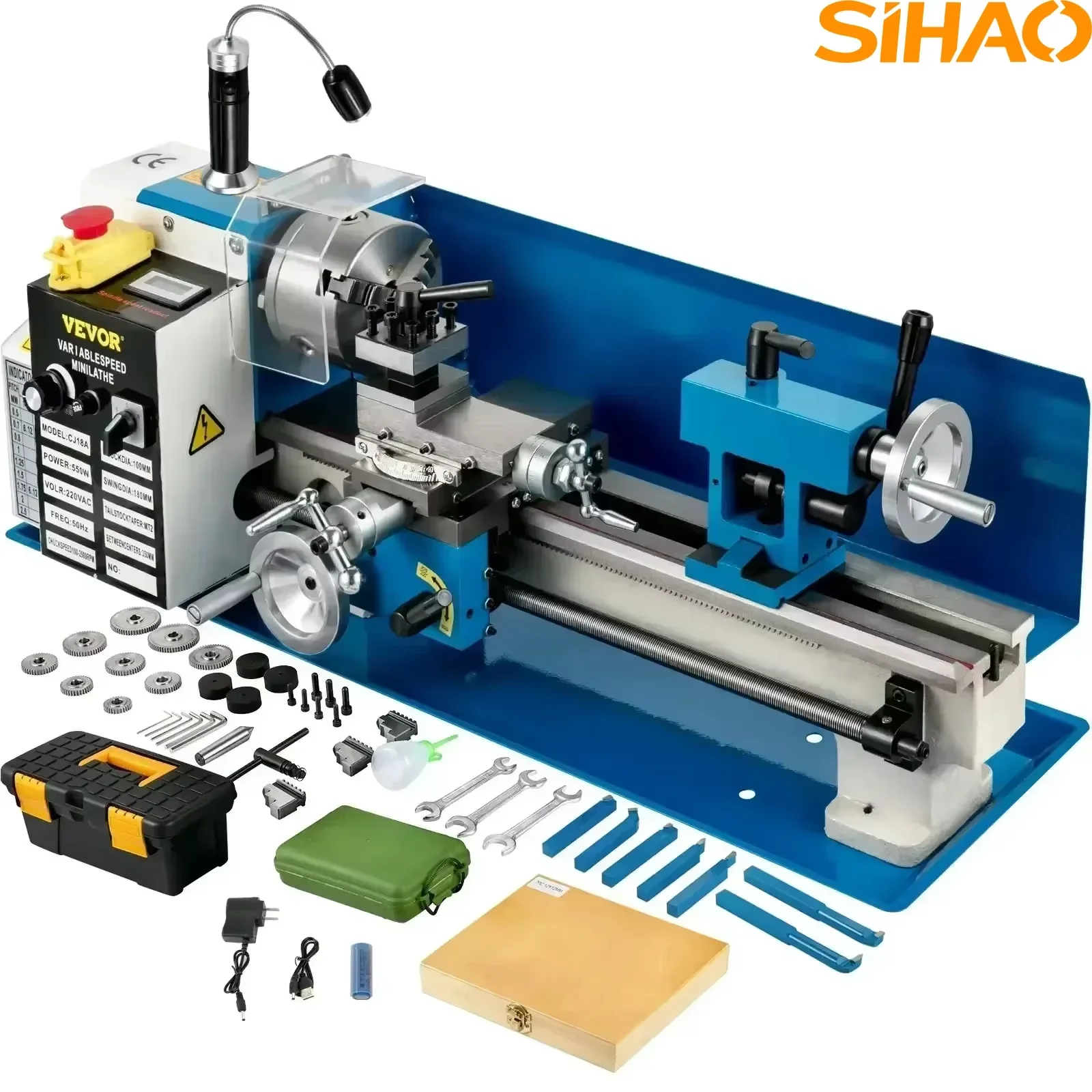 

Мини-токарный станок SIHAO 7x14 дюймов - регулируемая скорость 0-2500 об/мин, 4-дюймовый 3-кулачковый патрон (квадратный/круглый) для стали/алюминия, для моделирования и DIY-проектов