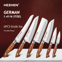 HEZHEN 1PC-6PC German Din 1.4116 Steel Chef Knife Set High quality Redwood +Stainless Steel Rivets Kitchen Nakiri Knives