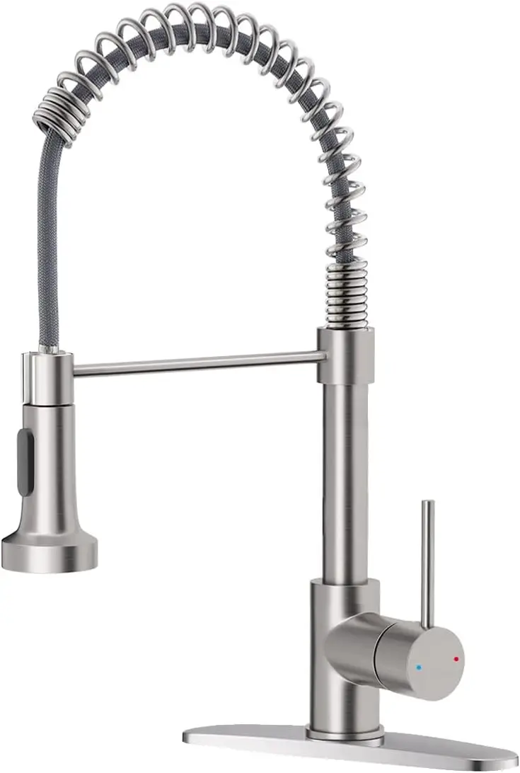 Kitchen Faucet with Pull Down Sprayer Brushed Nickel Stainless Steel Single Handle Pull Out Spring Sink Faucets 1 Hole