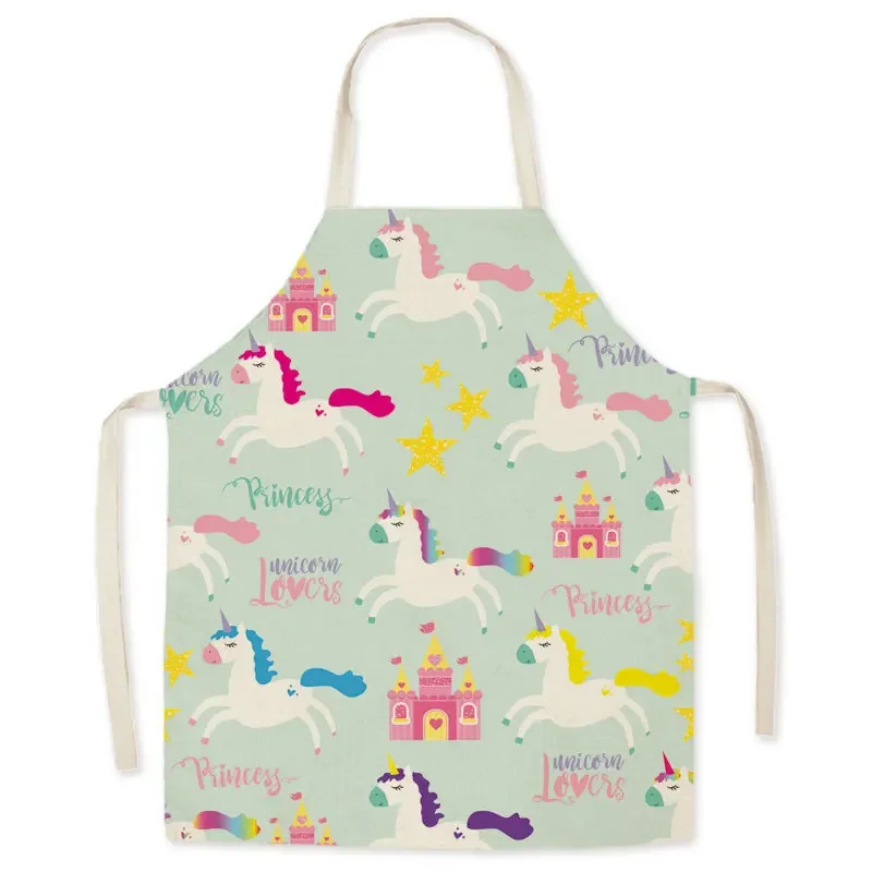 Linen Fabric Cartoon Unicorn Apron Oil-proof Apron Cute Parent-child Kitchen Decoration Children Adult Sleeveless Apron Custom - view 4