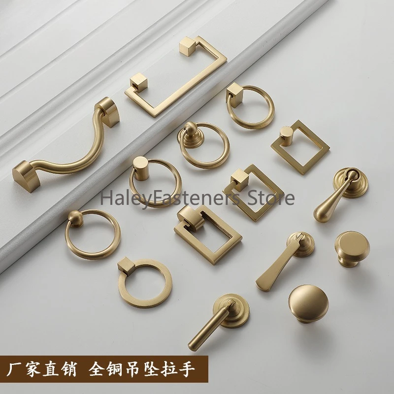 Pure copper pendant handle drawer cabinet door new Chinese brass gold furniture door handle ring pendant handle all copper