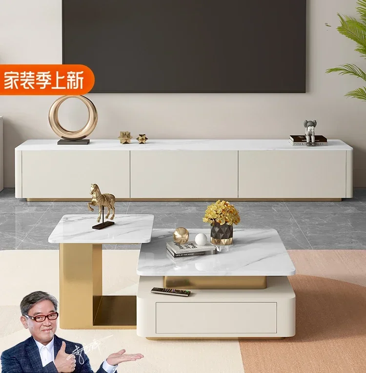 

Modern Cream Style Stone Plate Leather Coffee Table TV Cabinet Size Combination Drawer Creative Floor Cabinet