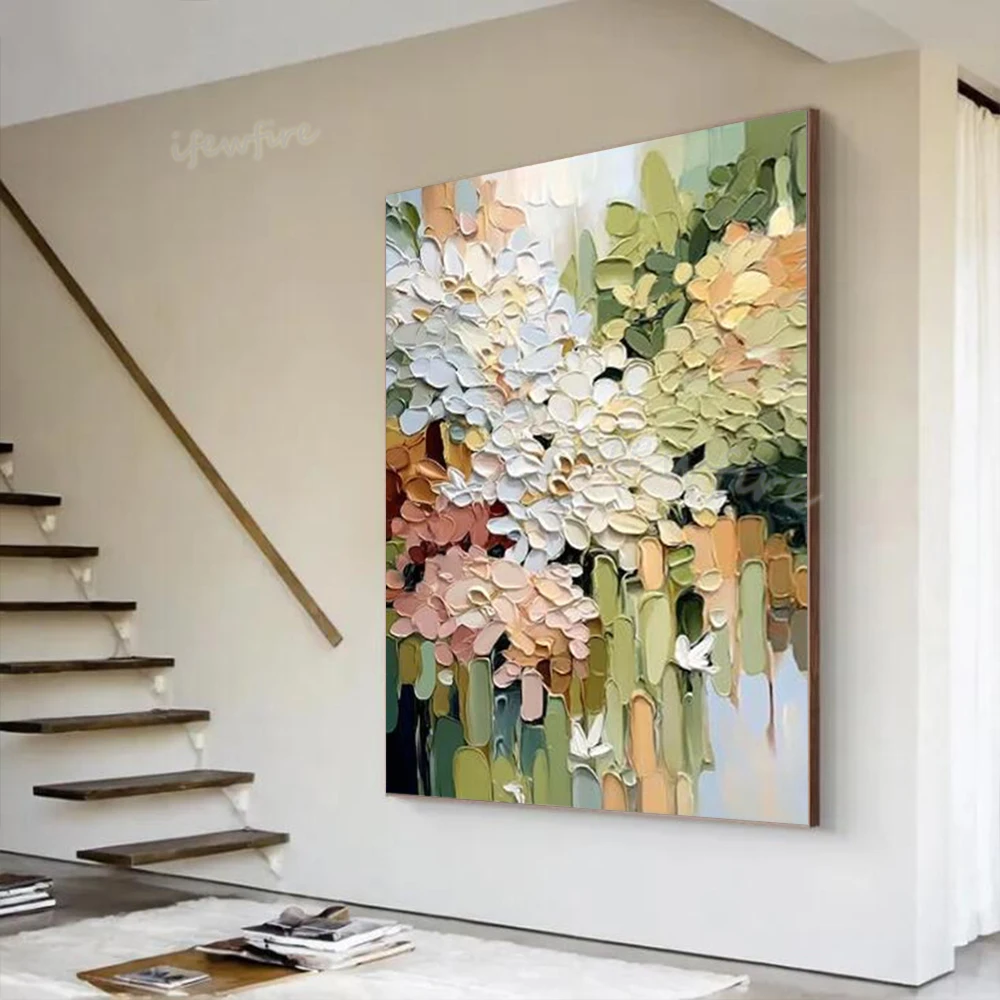 Top Modern Mural Abstract Oil Painting on Canvas Unique Handmade Thick Layer Flower Wall Art Picture for Living Room Decor Image