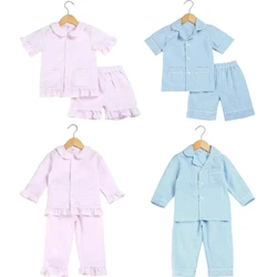 2024 Seersucker 100% Cotton Stitch Kids Pajamas Sets Loungewear Summer Pijamas Sleepwear Toddler Boys Pyjamas Baby Girl Clothes
