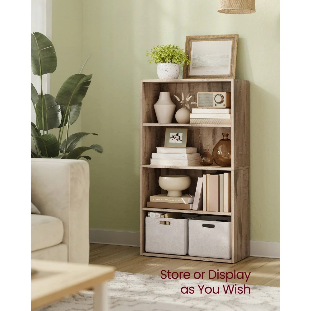 

Bookshelf, 4-Tier Open Bookcase With Adjustable Storage Shelves, Floor Standing Unit, 9.4"D X 23.6"W X 42.3"H, Rustic Br