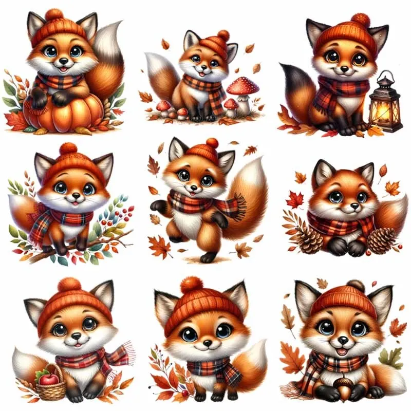 Taste of Autumn animal Foxes Iron On Sticker Birds Heat Transfer T-Shirt Parches Ropa DIY Heat-Adhesive Clothing Baby Stickers