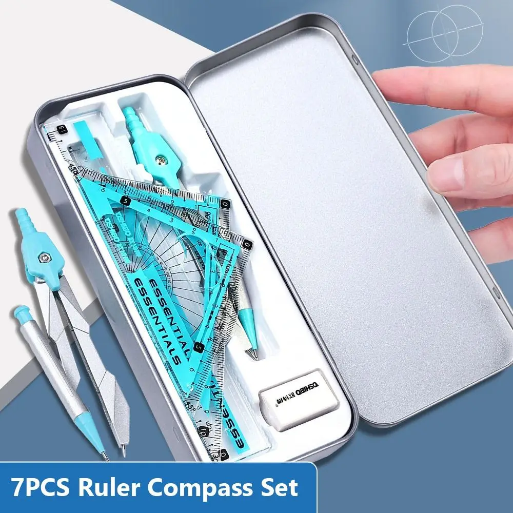 7/8pcs Multifunctional Plastic Compass Ruler Set Transparent Eraser Included Geometry Drawing Tool Measuring Ruler Students