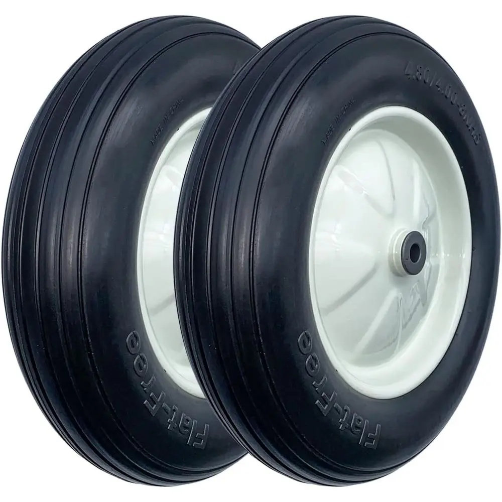 

Комплект из 2 шин 4.80/4.00-8" на колесах, 16-дюймовые цельнолитые шины для тачки, 3-дюймовая центральная ступица с подшипниками 3/4", стальной обод, ребристая протекторная поверхность