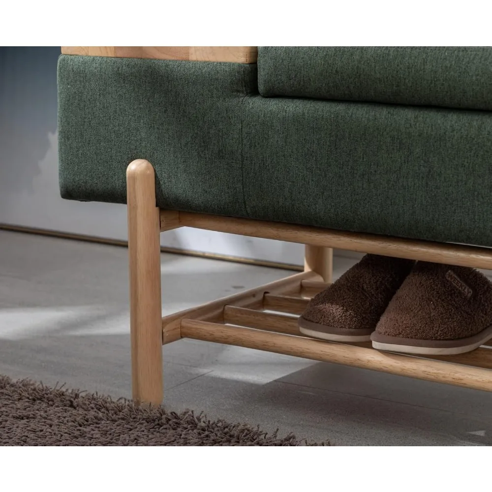 Upholstered Storage Ottoman Bench - Bedroom/Living Room Multi-Functional Seat with Shoe Storage & Wood Legs, Coffee Table