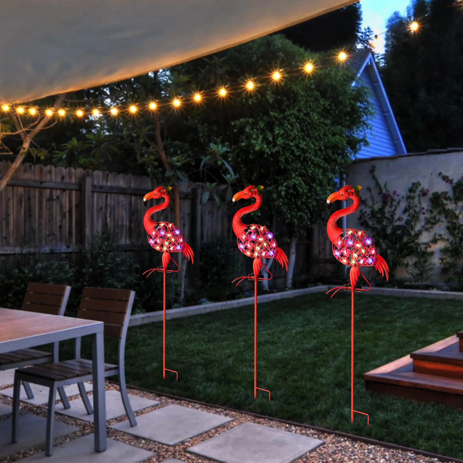 Outdoor Solar-powered Flamingo Wrought Iron Ground Lamp, Garden Lawn Lamp, Garden Decorative Handicraft
