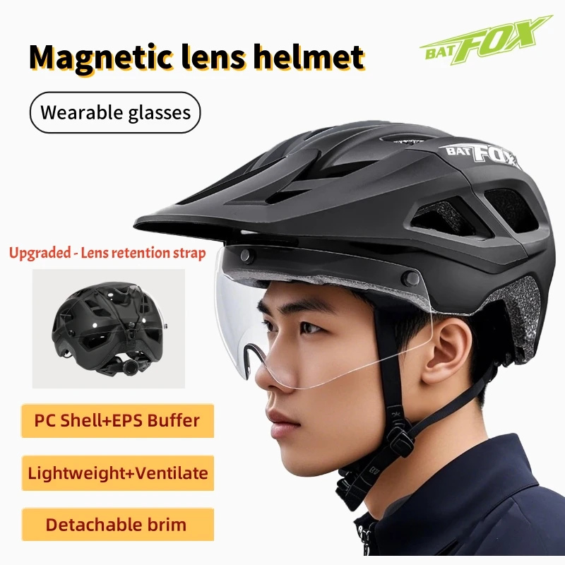 BATFOX Cycling Helmet Magnetic Lens Removable Comfort Lining Road Mountain Sports Bike Safety Hat Women Men MTB Bicycle Helmets