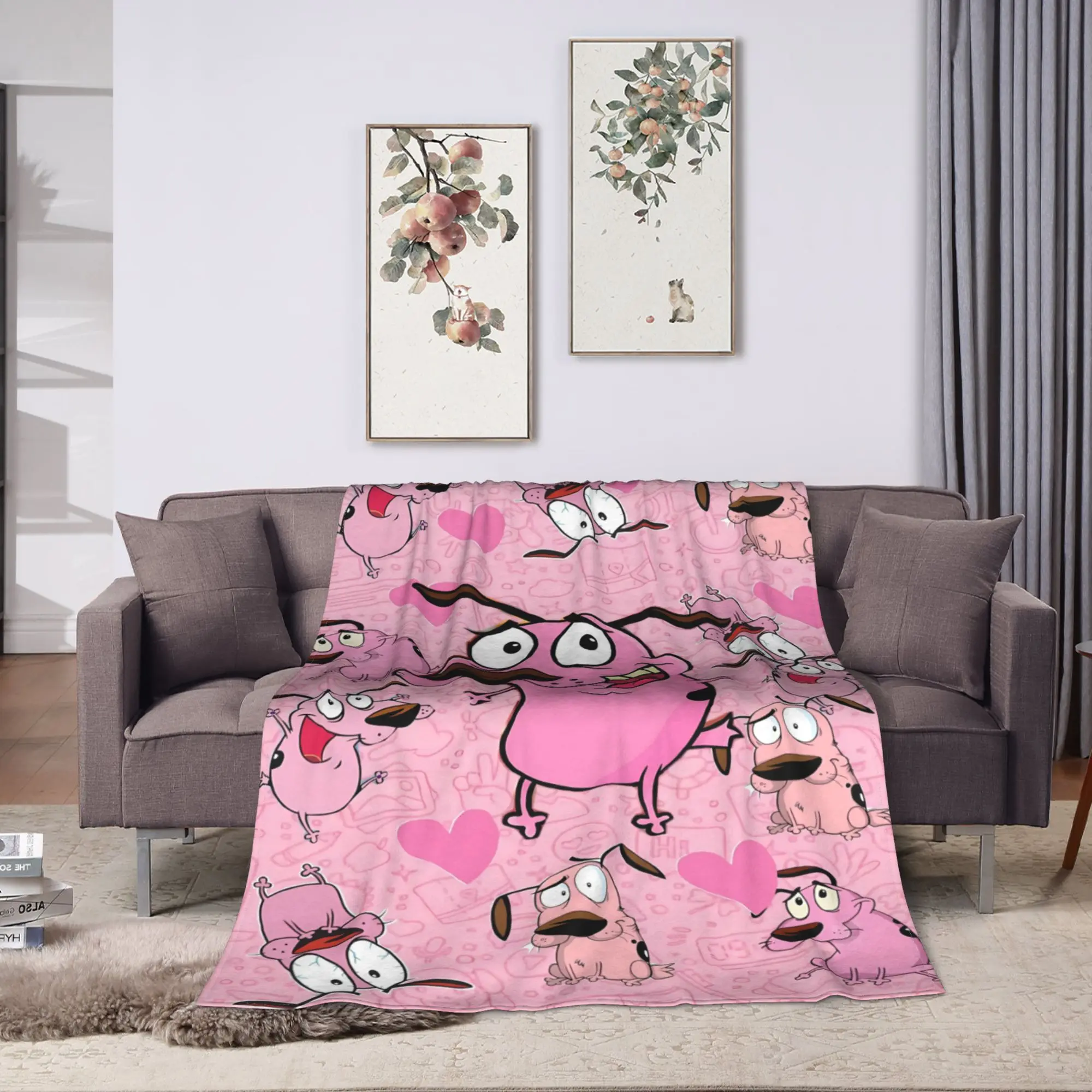 Cartoon Courage Cowardly Dog Plush Blanket Kids  Flannel Throw Blanket For Couch Chair Sofa Bed Soft Warm Bedspread Gift Idea