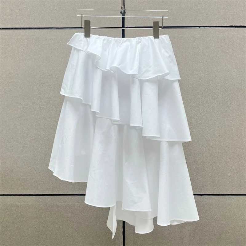 Damesrok Nieuwe asymmetrische slim-fit dameshalve rok voor de zomer van 2022, puur katoen, hoge taille, lange rok Y2k witte rok