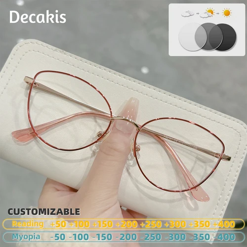 Gafas de lectura antiluz azul a la moda para mujer, gafas de ordenador tipo ojo de gato de alta calidad para miopía, gafas camaleón con dioptrías