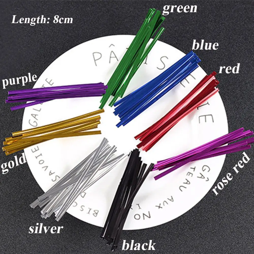 800PCS New Metallic Twist Ties Wire Cellophane Bag Pack Sealing Steel Baking Wrapping Ligation Party