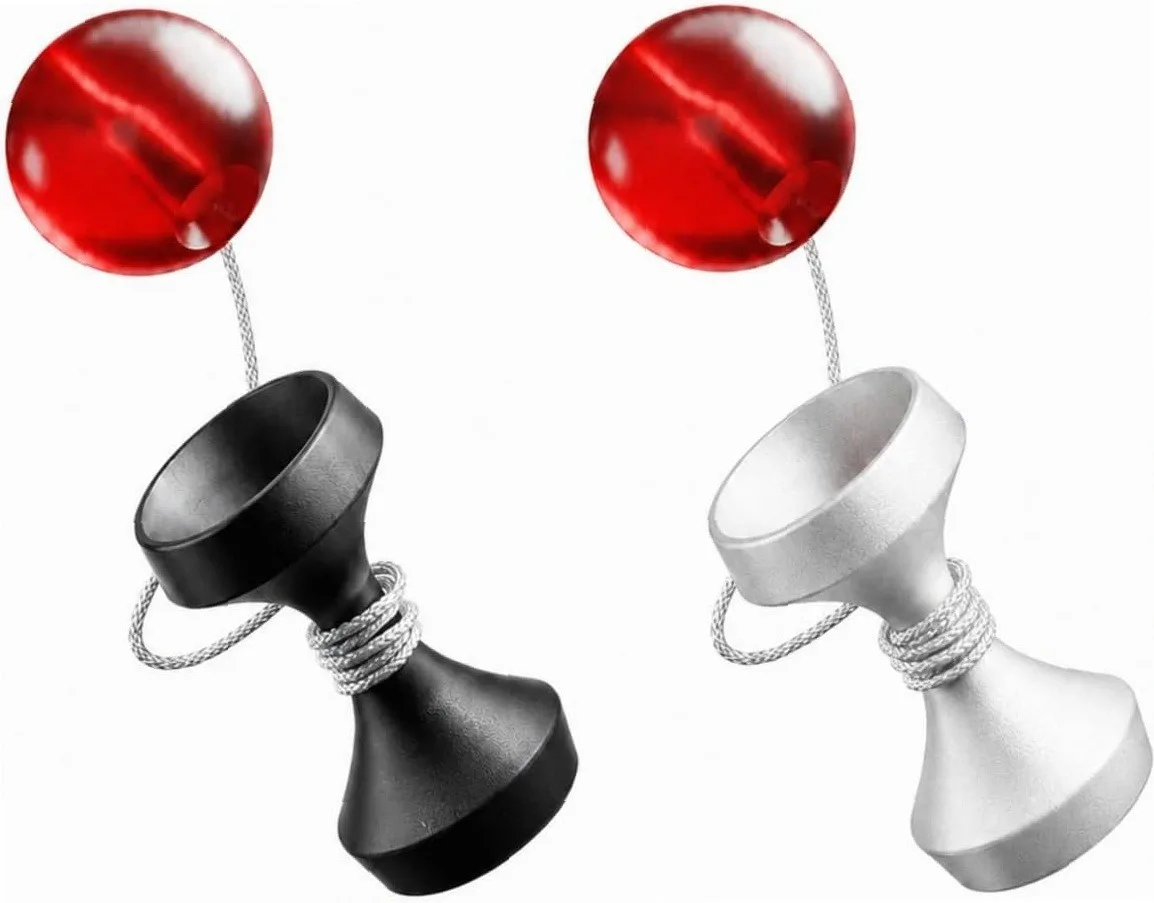 2 Pack Metal Mini Finger Kendama Skill Toy Ball Cup Game Hand-Eye Coordination Portable 2.2-Inch Black Silver