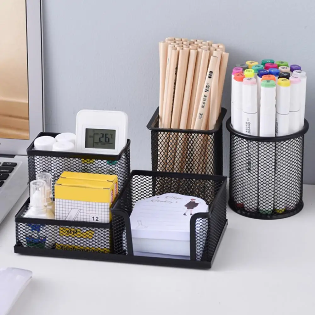 Wire Mesh Pencil Holder Storage Organizer Large Capacity Stable Non-Slip Design Makeup Brush Holder Desktop Organizer Office Sup