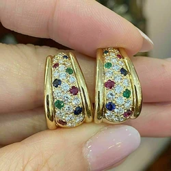 Huitan Novel Trendy Gold Color Hoop Earrings for Women Luxury Bright CZ Accessories for Wedding Party Aesthetic Gorgeous Jewelry