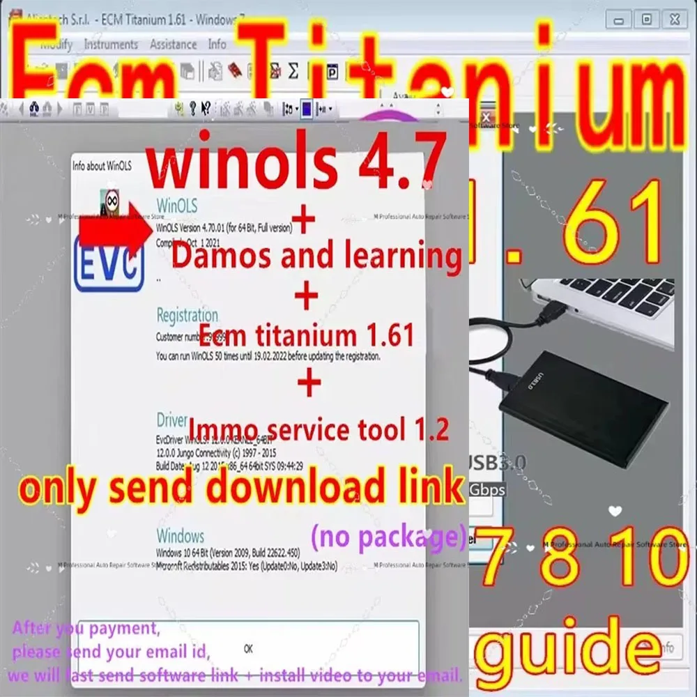 New WinOLS 4.7Full Activated immo tool Windows 7 10 11 No Need Vmware Multi-language +2021Damos +ECM TITANIUM+ IMMO SERVICE Tool