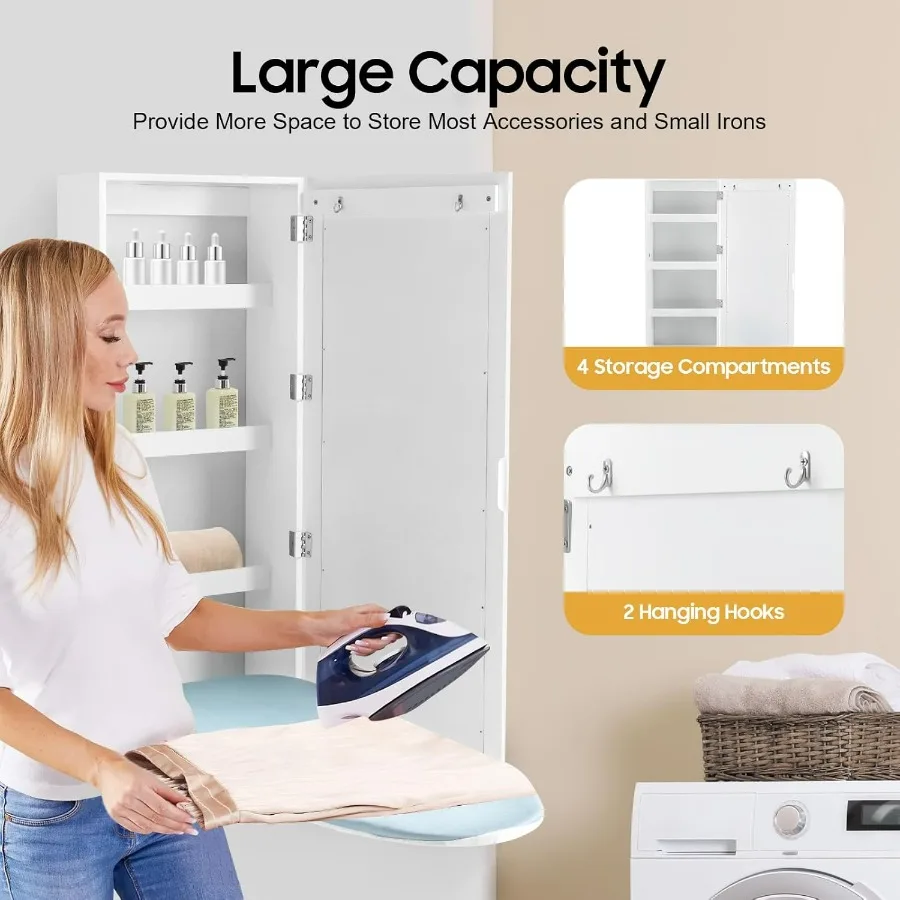 Wall Mounted Ironing Board Cabinet with Builtin 180 Swivel Foldable Design for Efficient Clothes Ironing and Storage Includes M