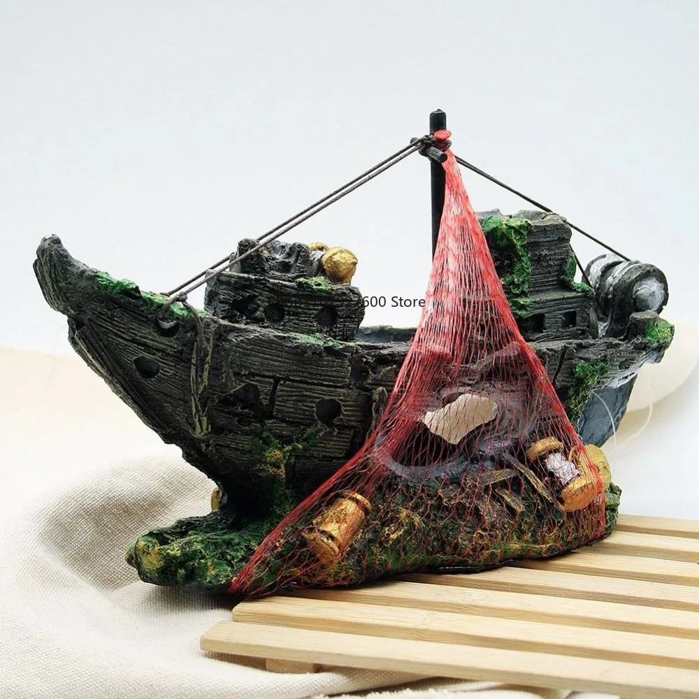 Resin Aquarium Fish Tank Decorations Landscape Pirate Ship Wreck Ship Vintage Design Boat Aquarium Accessories Home Decorations