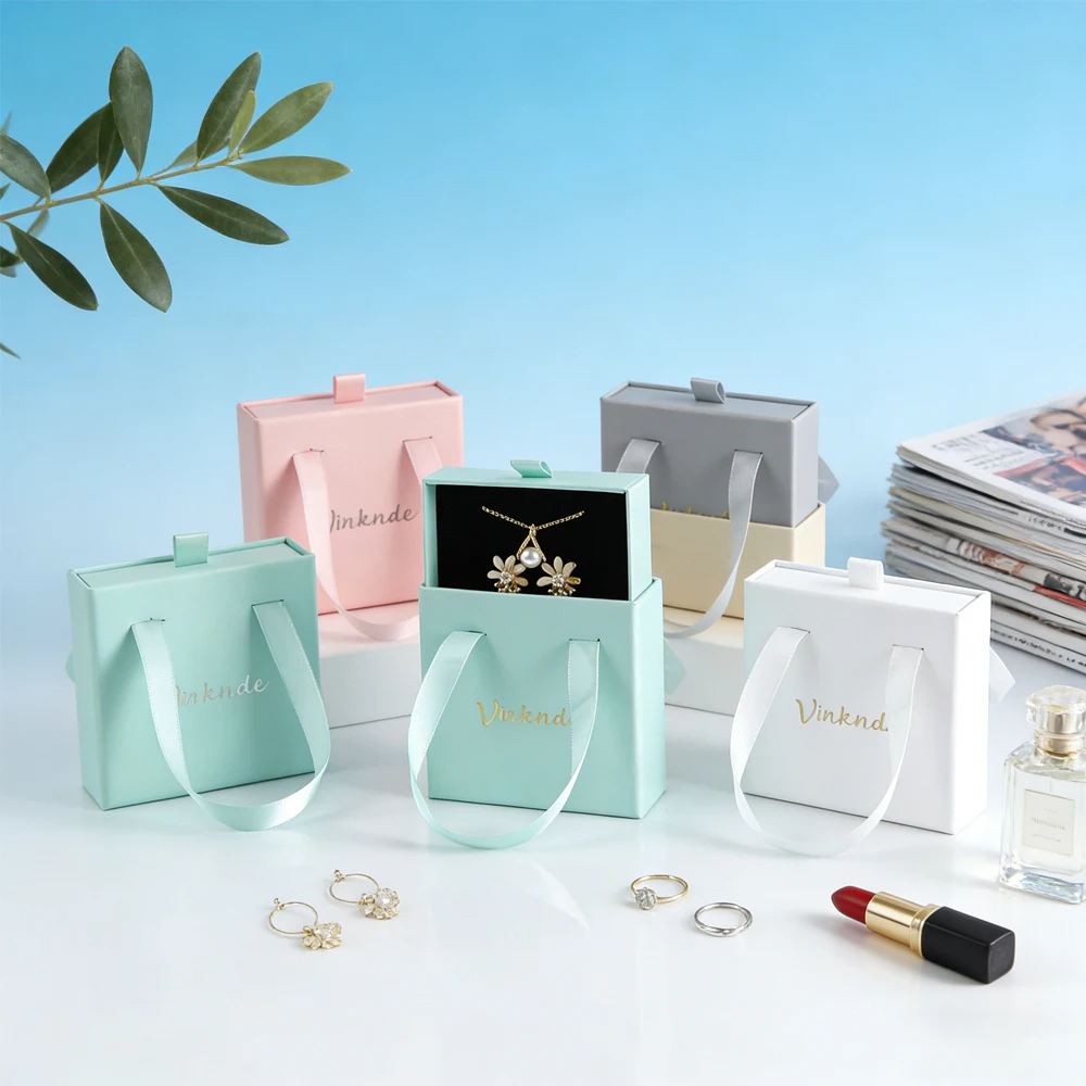 

100 шт. подарочных коробок-ящиков с шелковой ручкой, индивидуальная упаковка, роскошные футляры для хранения браслетов, колец, серег