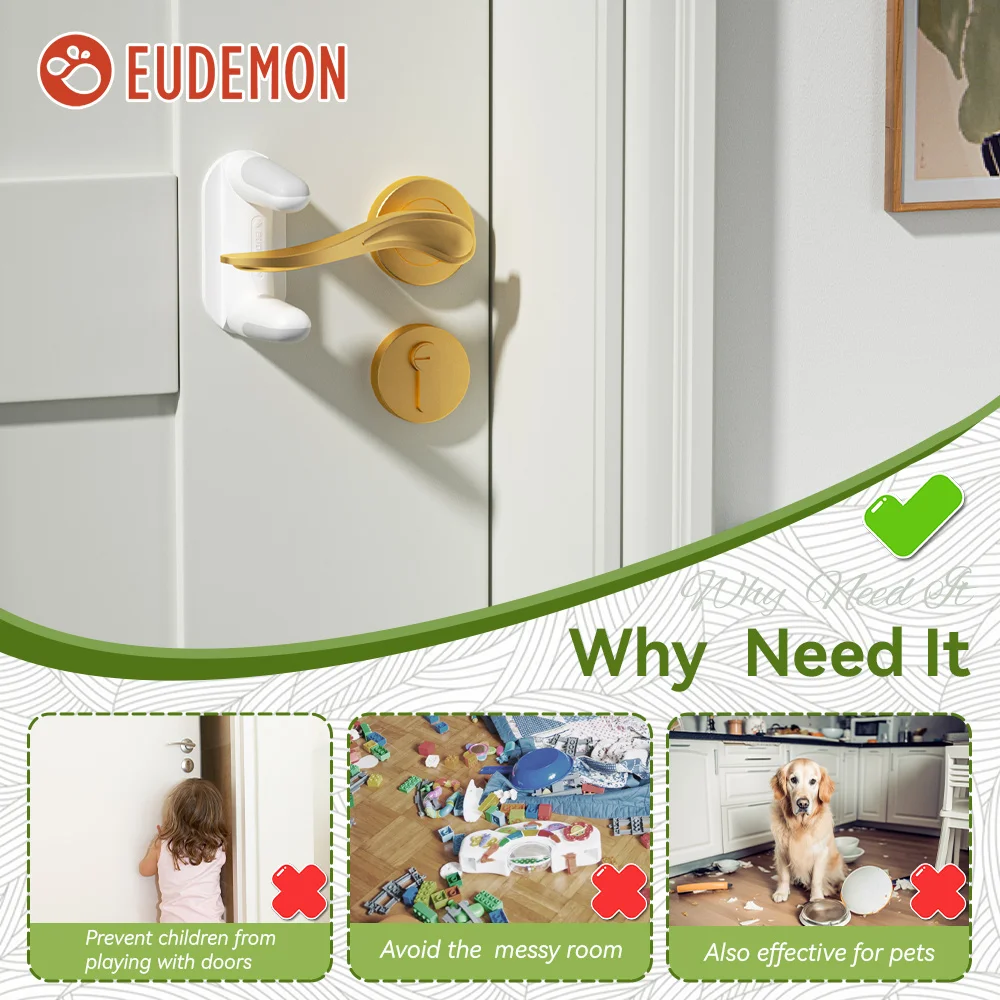 EUDEMON 2 Pcs Door Lever Lock Baby Proofing Door Handle Lock Easy to Install and Use 3M VHB Adhesive for Child Proofing