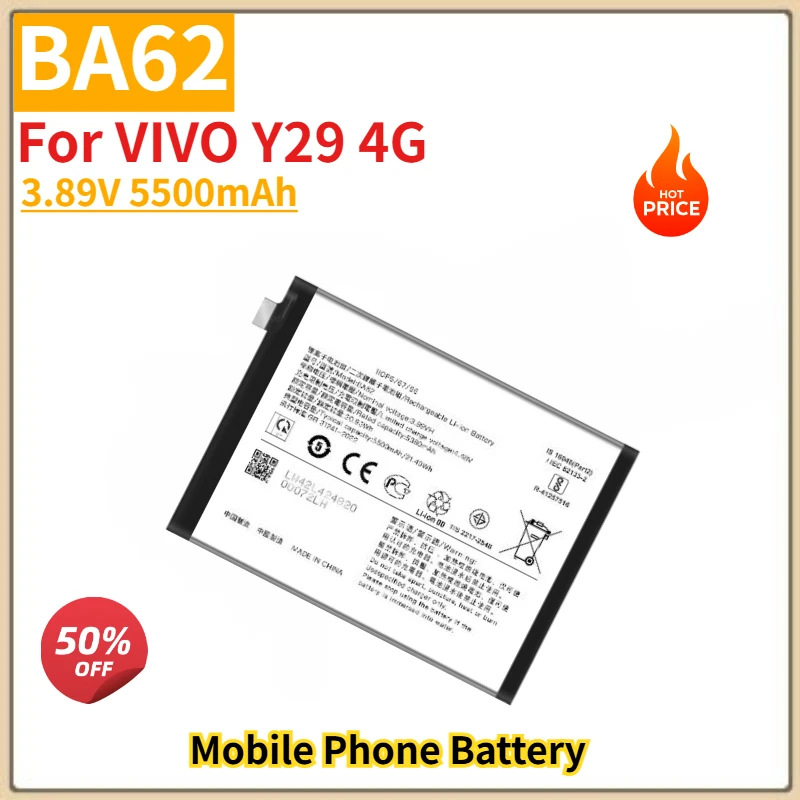 

Высокое качество BA62 аккумулятор мобильного телефона 3,89 В 5500 мАч для VIVO Y29 4G совершенно новый сменный аккумулятор