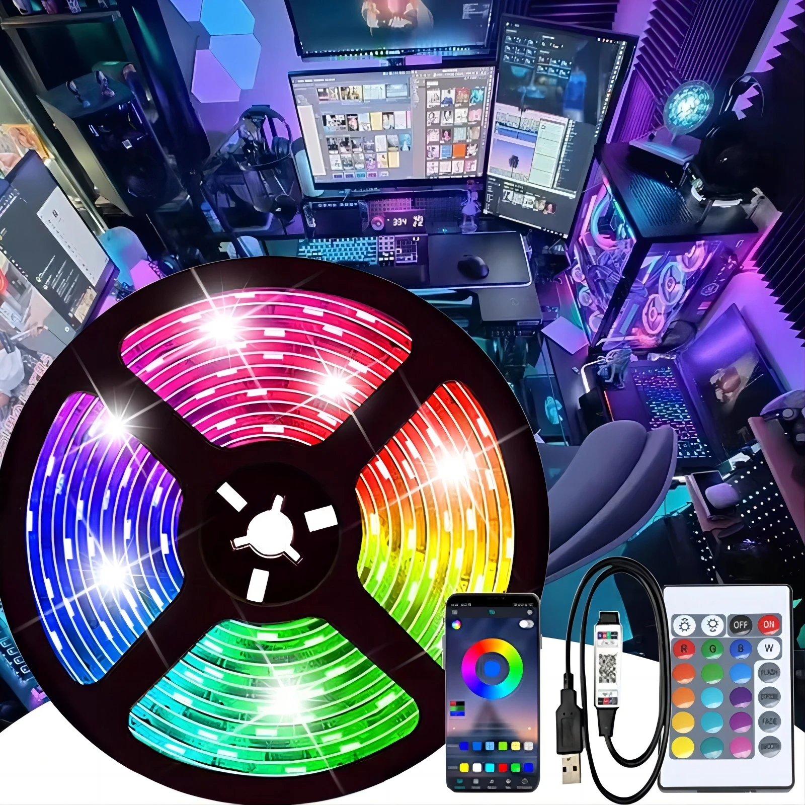 Светодиодная RGB лента, 16 цветов, USB, Bluetooth, Светодиодная лента для украшения спальни, 5050, 5 м, 10 м, 15 м, 20 м, LED подсветка для