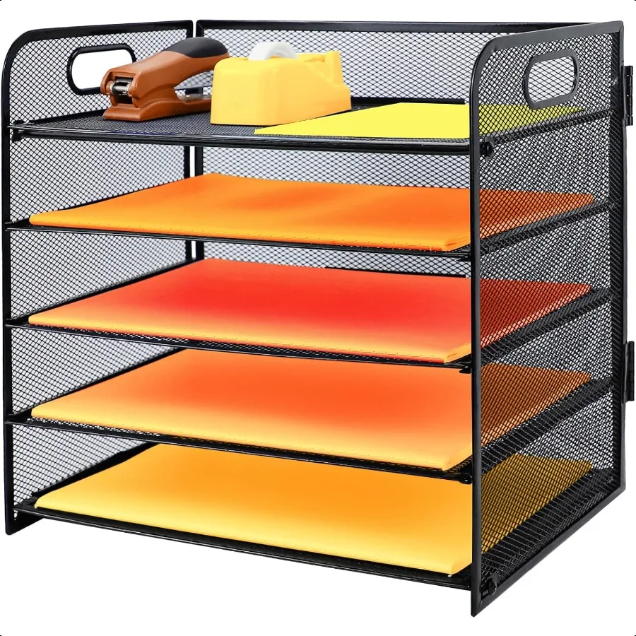 

5 Tier Paper Letter Tray with Handle Metal Mesh Desk File Organizer with Trays A4 Paper Desktop Filing Trays Magazine Document