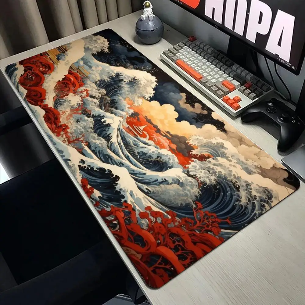 

Wave Scenery Art Mouse Pad Large Computer Office Game Table Mat XXL Rubber Anti-slip Stitched Edges Keyboard Mats Long Desk Pads