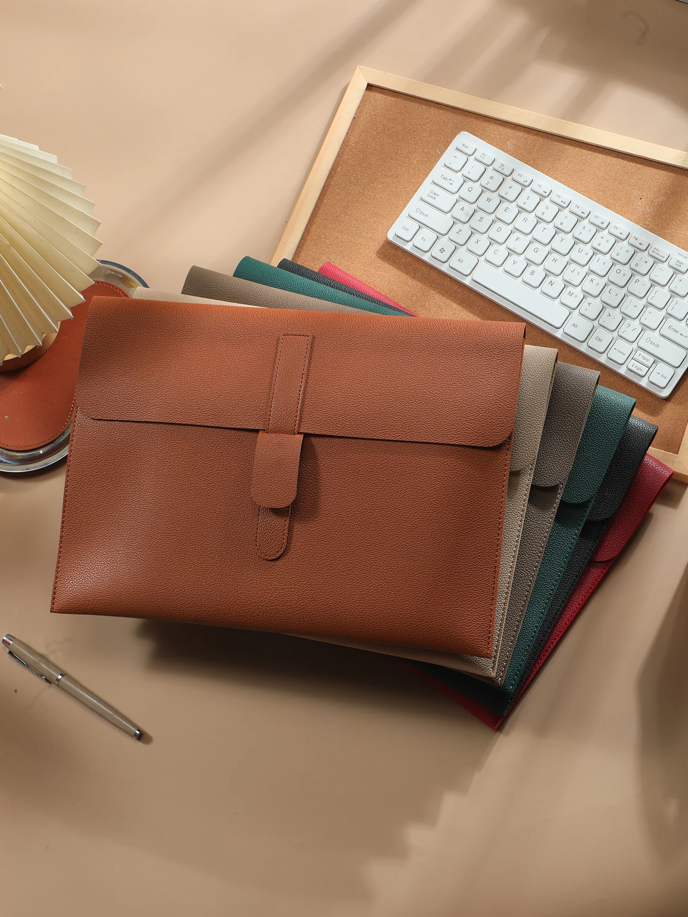 1PC A4 Double-Sided Leather File Bag Waterproof Litchi Grain 14 Inch Laptop Portfolio Minimalist Office Travel Document Folder