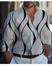 2024 Men's Long Sleeves Shirts polychrome Striped 3D Clothing Autumn New Men's Long Sleeve Slim Fit Business Tops Casual Shirts