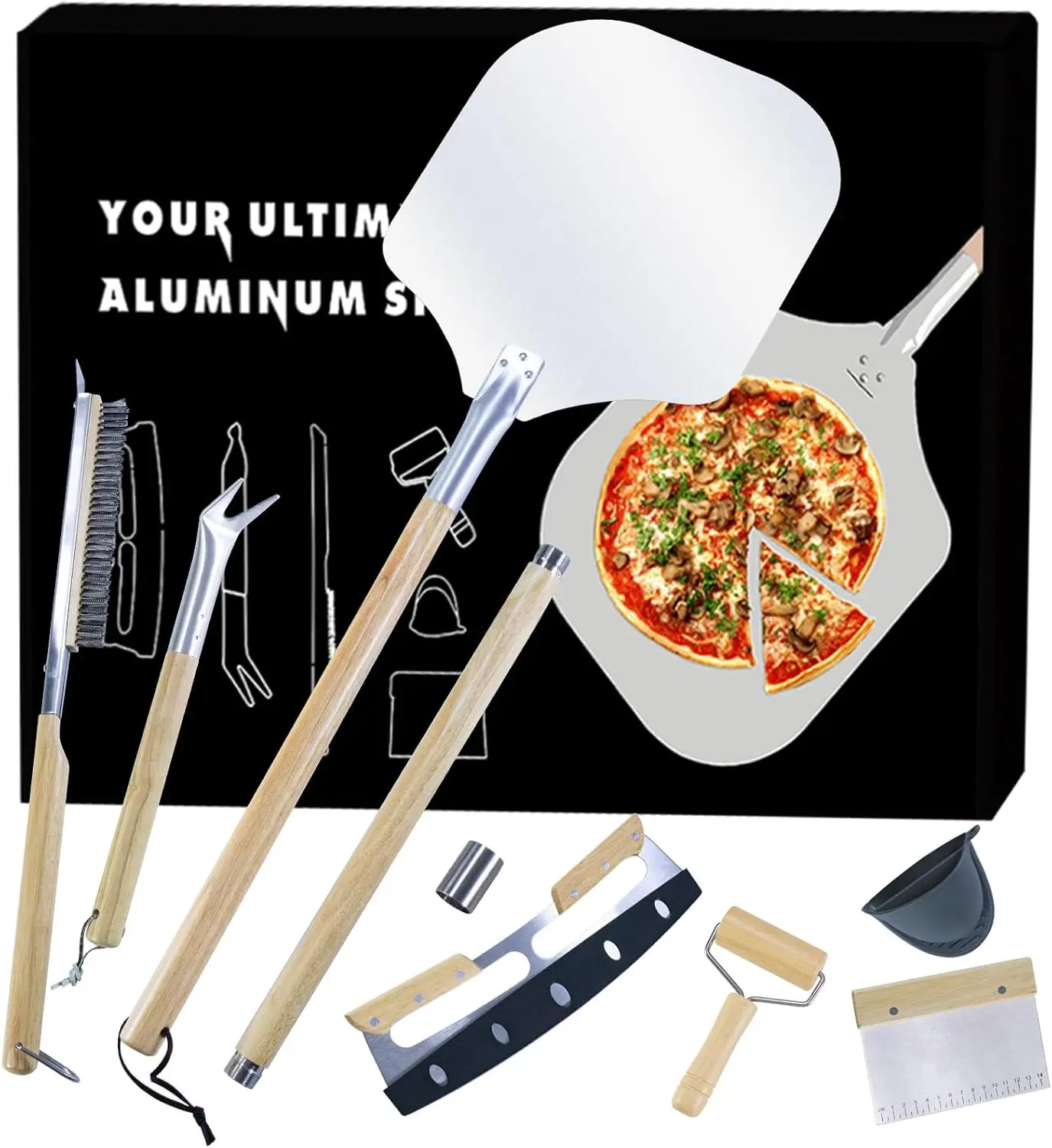 

7PCS Pizza Oven Accessories Kit – Premium Pizza Making Tools Set for Home & Outdoor Ovens – Includes Pizza Peel, Oven Brush, Bub