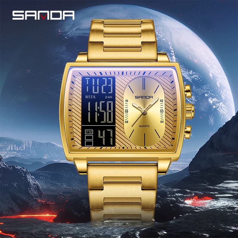 6238 movimento duplo 2 tempo esporte relógio de pulso dos homens à prova dwaterproof água relógios eletrônicos montre homme à prova de choque digital relógio masculino 2229