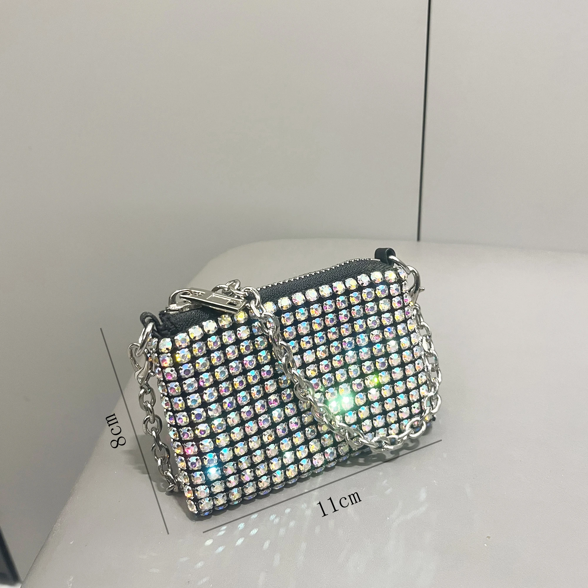 Mini Smal Bag Shiny Rhinestone Coin Purse Short Chain Coin Bag Handle Small Card Bag Handle Woman\'s  purse Design handmade