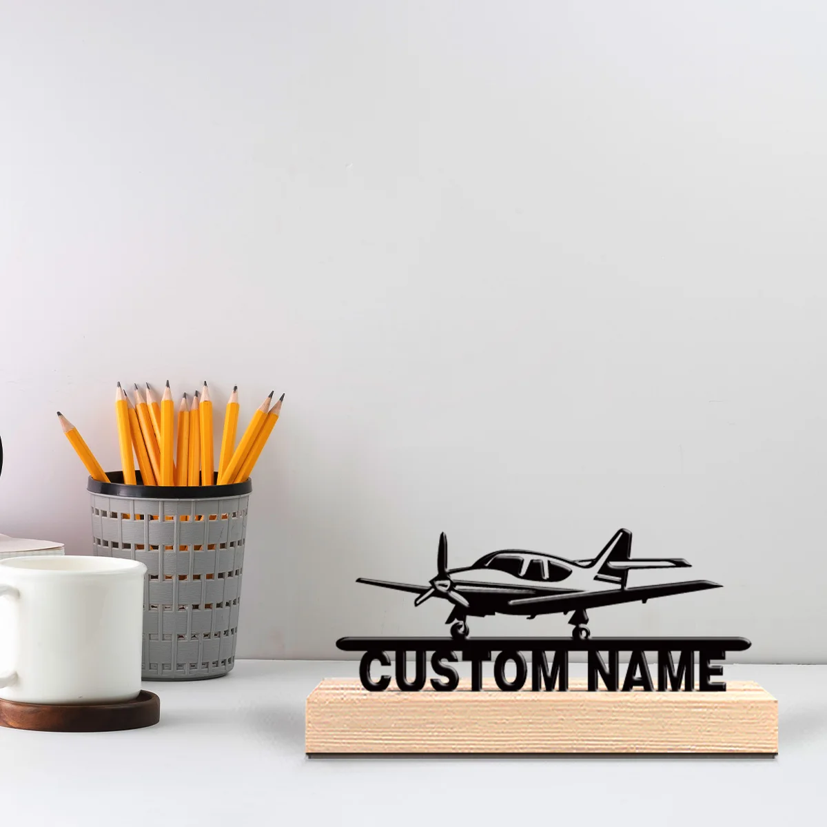 1pc Stylish Personalized Custom Propeller aircraft Metal Art With Wooden Base Tabletop Decoration Celestial Nursery Decor with