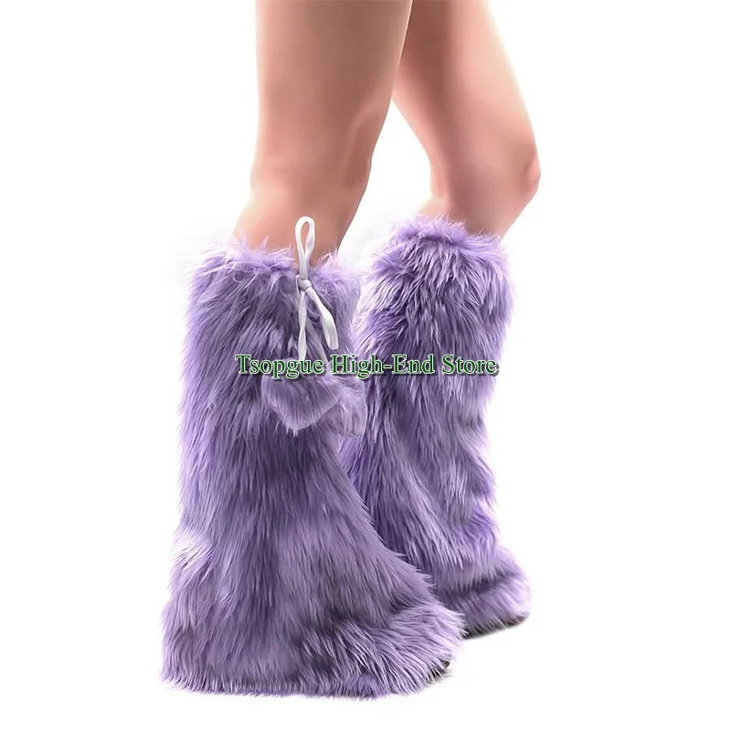 Botas hasta la rodilla de suela gruesa de piel púrpura, botas largas lindas y cálidas de Color sólido, zapatos de mujer