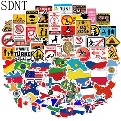 10/100 PCS Warning Sign Mixed National Flag Stickers for Laptop Skateboard Suitcase Motorcycle Cool Sticker for Kid Waterproof