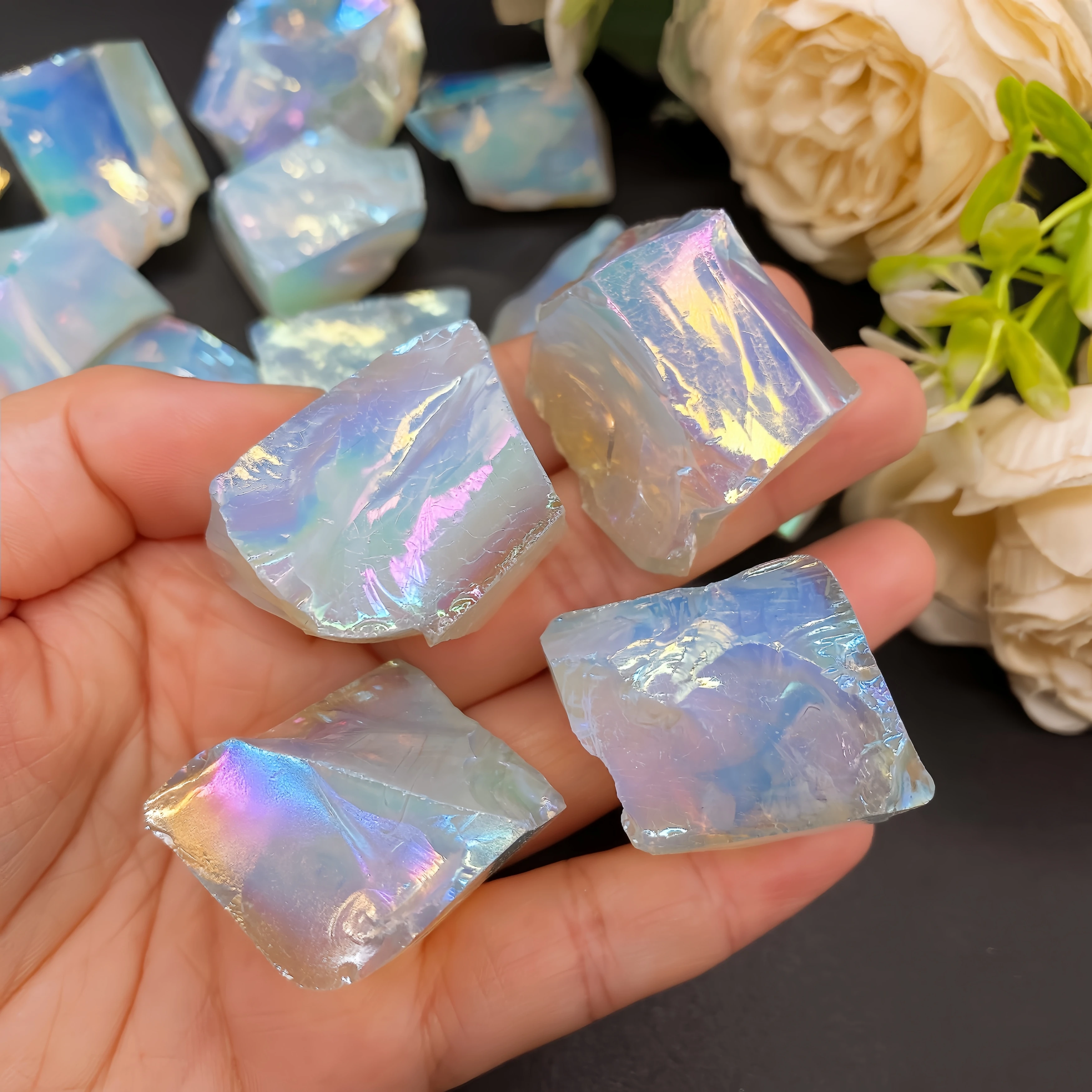 1PC Aura Opalite Crystal Electroplated Glitter Raw Stone Mineral Specimen Home Decoration Reiki Healing Gift