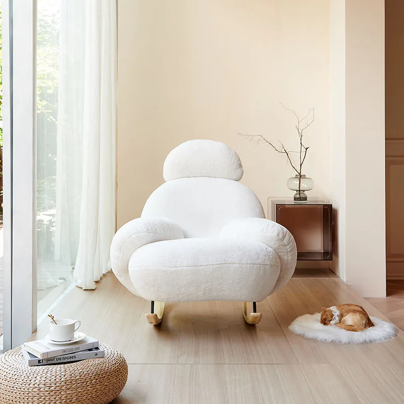 Chair Furniture Cotton Textured Solid Wood Foot Sheet Armchair Lamb Rocking Chair