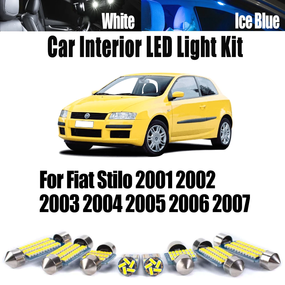 14Pcs LED Interior Light Kit Car Vanity Mirror Bulb For Fiat Stilo 2001 2002 2003 2004 2005 2006 2007 Map Dome Trunk Lamp Canbus